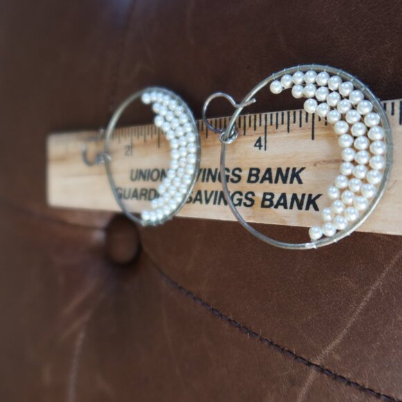 Chan Luu tiny pearl and silver front facing hoops earrings 2" long drops - Picture 11 of 13